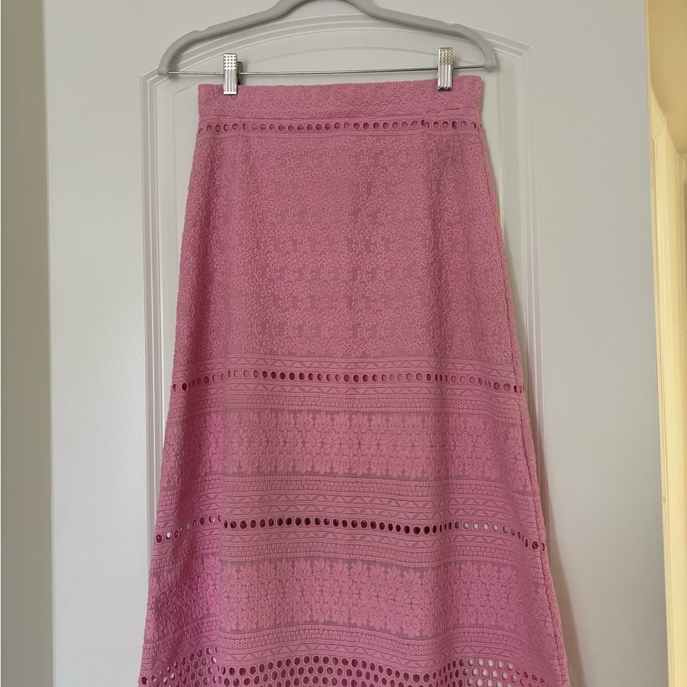 House of Holland Pink Embroidered Midi Skirt